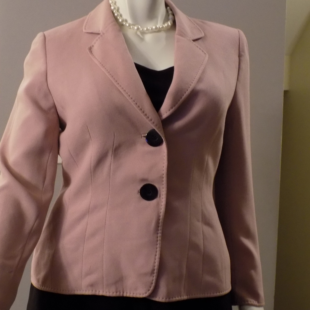 Tahari Pink Suit Jacket with Black Stitching